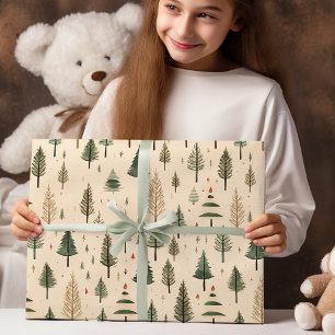 Simple  Hand Drawn Cream Pine Tree Wrapping Paper Sheet