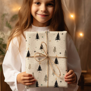 Simple Hand Drawn Cream Pine Tree Wrapping Paper Sheet