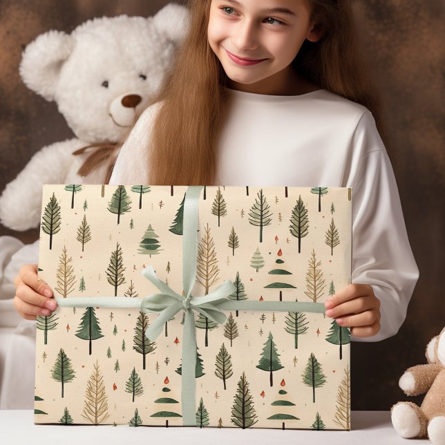 Simple  Hand Drawn Cream Pine Tree Wrapping Paper Sheet (Creator Uploaded)