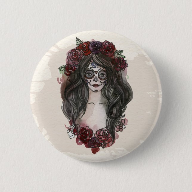 Simple Hand-drawn Dia de los Muertos | Button (Front)