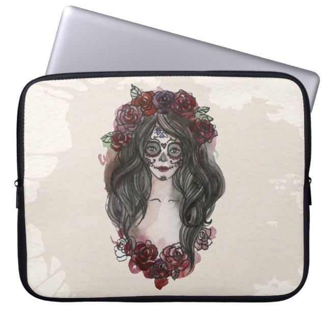 Simple Hand-drawn Dia de los Muertos Laptop Sleeve (Front)