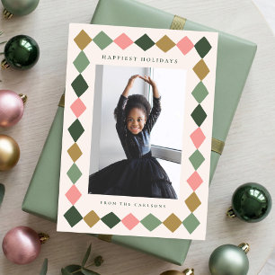 Simple Hand Drawn Diamond Frame Christmas 2 Photo Holiday Card