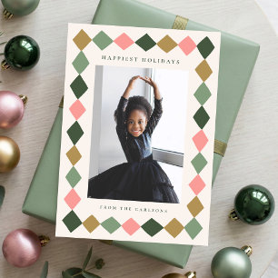 Simple Hand Drawn Diamond Frame Christmas 2 Photo Holiday Card