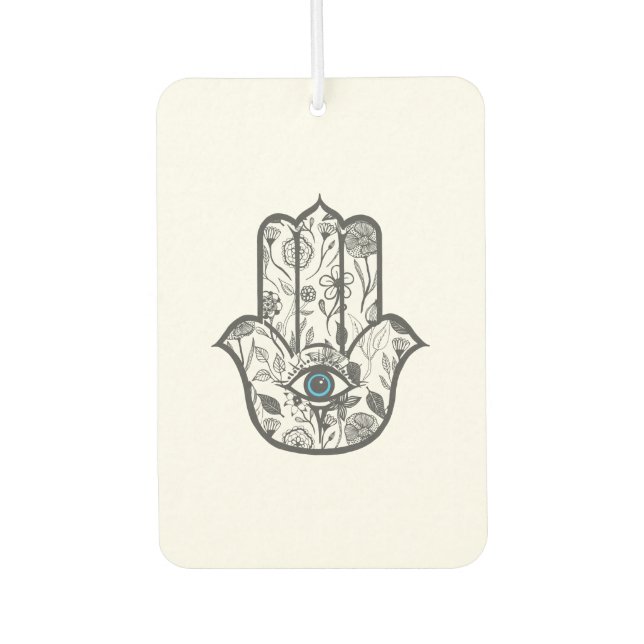 Simple Hand Drawn Floral Hamsa Hand Car Air Freshener (Front)