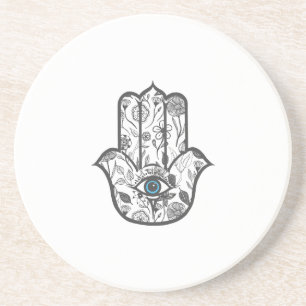 Simple Hand Drawn Floral Hamsa Hand Coaster