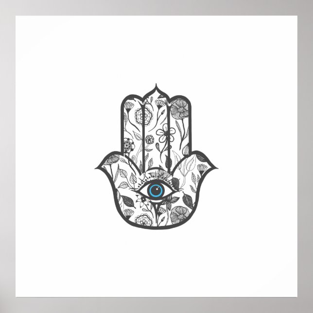 Simple Hand Drawn Floral Hamsa Hand Poster (Front)