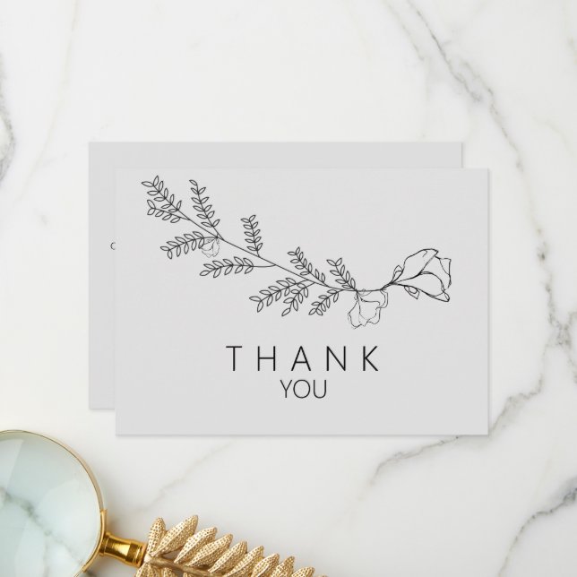 Simple Hand-Drawn Floral Stem Funeral Thank You Card (Front/Back In Situ)