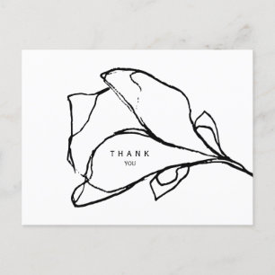 Simple Hand-Drawn Floral Stem II Funeral Thank You Postcard