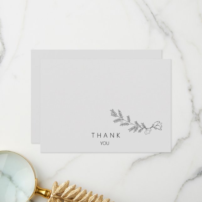Simple Hand-Drawn Floral Stem Loving Memory Thank You Card (Front/Back In Situ)