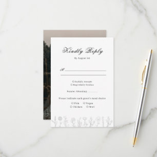 Simple Hand Drawn Flower Photo Wedding RSVP Card