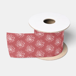 Simple Hand Drawn Flowers Red Satin Ribbon