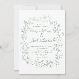 simple hand drawn green flower garden wedding save the date