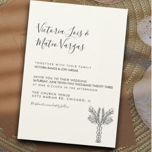 Simple Hand Drawn Palm Tree Tropical Wedding Invitation