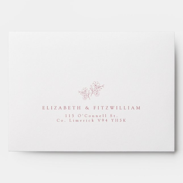 Simple Hand Drawn Pink Cherry Blossom Wedding Envelope (Front)