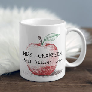 Simple Hand Drawn Red Apple Cute Best Teacher Ever Coffee Mug
