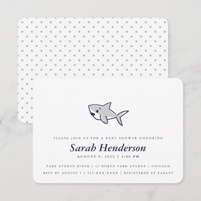 Simple Hand-Drawn Shark Baby Gender-Neutral Shower Invitation (Front/Back)