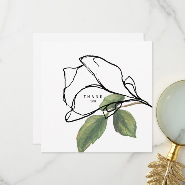 Simple Hand-Drawn Stem Foliage Funeral Thank You Card (Front/Back In Situ)