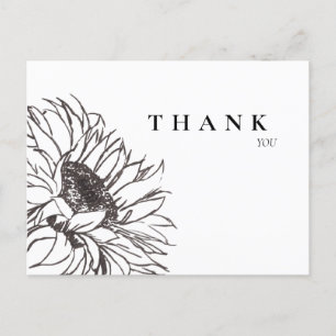 Simple Hand-Drawn Sunflower B/W Funeral Thank You Postcard