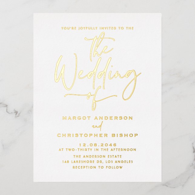 Simple Hand Lettered Calligraphy Wedding Foil Invitation Postcard (Front)
