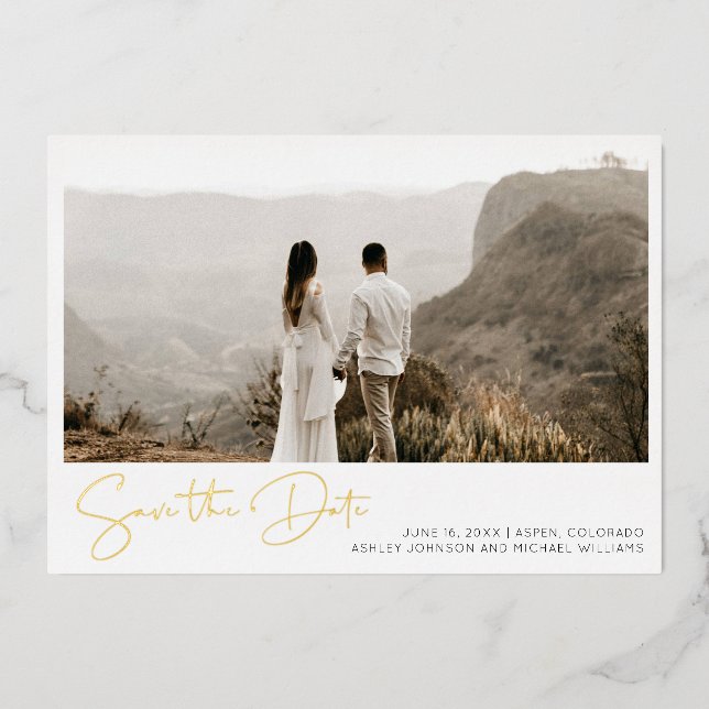 Simple Hand Lettered Script 3 Photo Save the Date (Front)