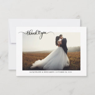 Simple Hand-Lettered Script Heart Wedding Photo Thank You Card