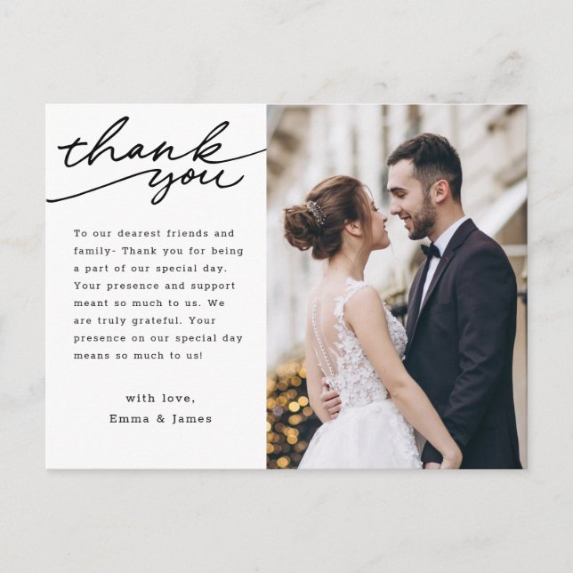 Simple Hand Lettering Photo Wedding Thank You Postcard (Front)