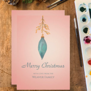 Simple Hand Painted Watercolor Turquoise Christmas Holiday Card