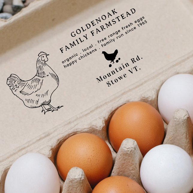 Simple Hand Sketch Personalized Chicken Egg Farm Rubber Stamp (Creator Uploaded)