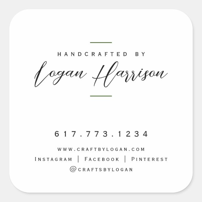 Simple Handcrafted By Personalised Square Sticker (Front)