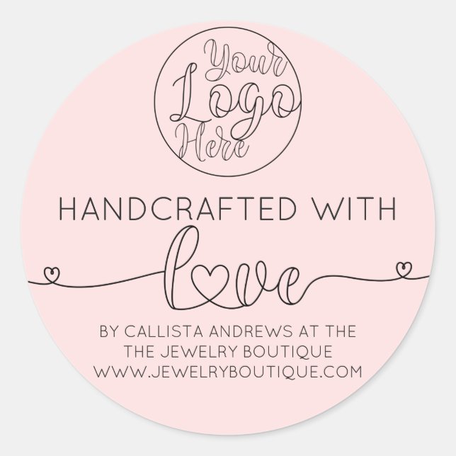 Simple Handcrafted Pink Handwritten Heart Business Classic Round Sticker (Front)