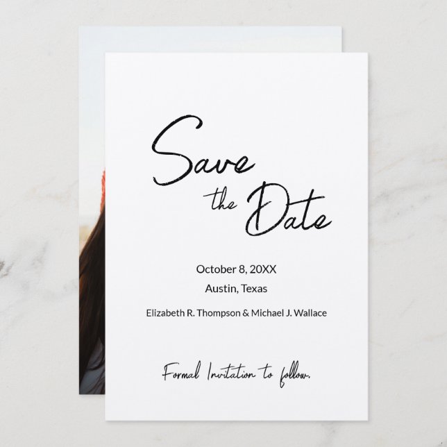 Simple Handlettering Engaged Photo Rustic Wedding  Save The Date (Front/Back)