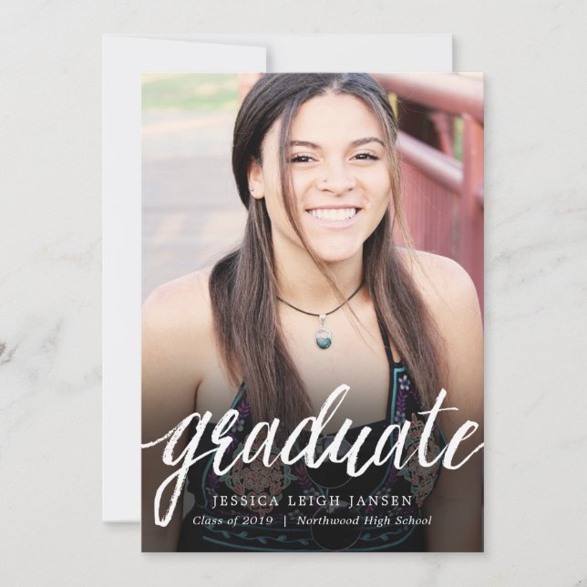 Simple Handlettering Photo Graduation Announcement (Front)