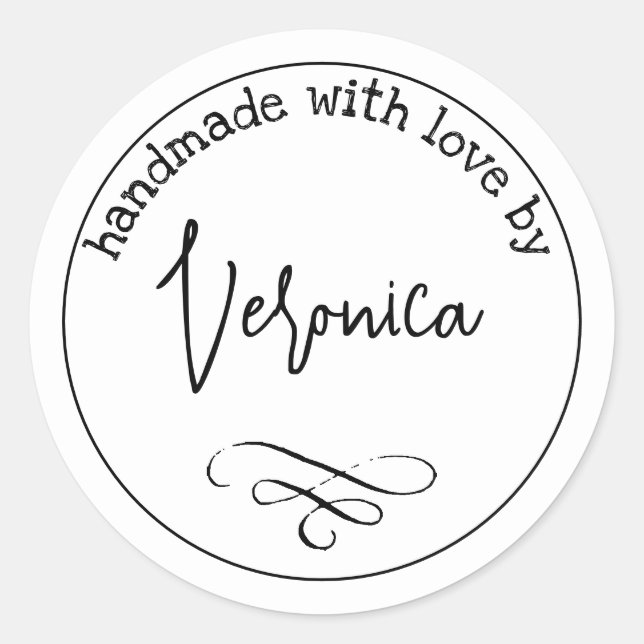 Simple Handmade With Love By First Name Custom Classic Round Sticker (Front)