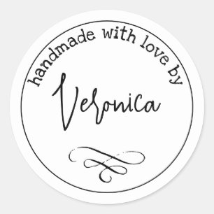 Simple Handmade With Love By First Name Custom Classic Round Sticker