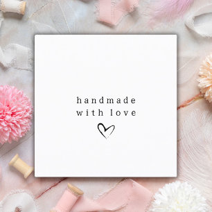 Simple Handmade with Love Heart   Black and White Square Business Card