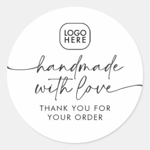 Simple Handmade with Love Modern Business Logo Classic Round Sticker
