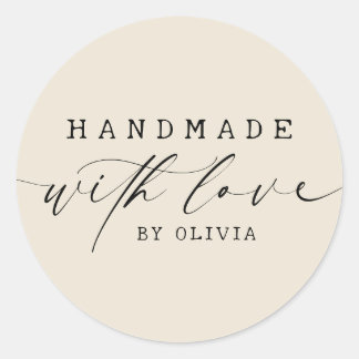 Simple Handmade with Love Script Business | ECRU Classic Round Sticker
