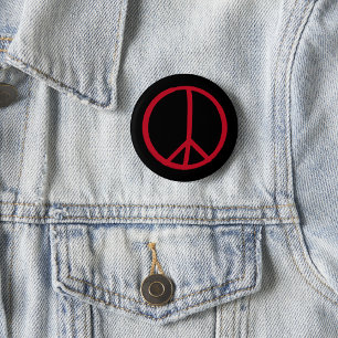 Simple handpainted black red peace sign 3 cm round badge
