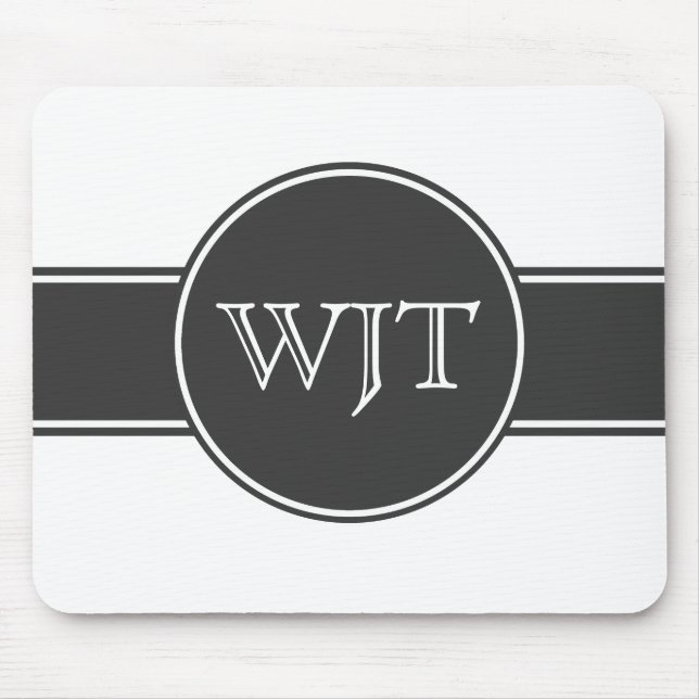 Simple Handsome Monogram Black and White Mouse Mat (Front)