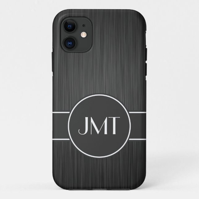Simple Handsome Monogram Black Faux Metal Case-Mate iPhone Case (Back)