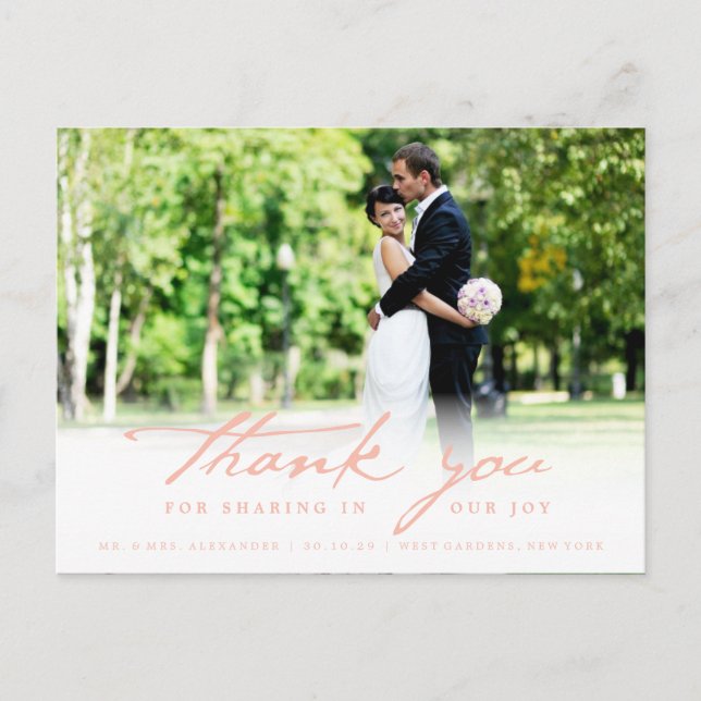Simple Handwrite Script Classy Wedding Thank You Postcard (Front)