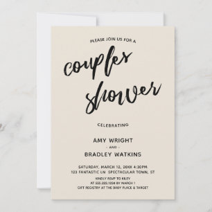 Simple, Handwriting Cream Couples Baby Shower Invitation