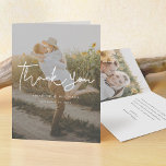 Simple Handwriting Photo Wedding Thank You Card<br><div class="desc">This simply stylish custom photo wedding thank you card template features a warm, minimalist, modern design. On the front we've added a semi-transparent grey layer between the photo layer and the text layer to allow the text to stand out more by reducing the sharpness of the photo. So when you...</div>