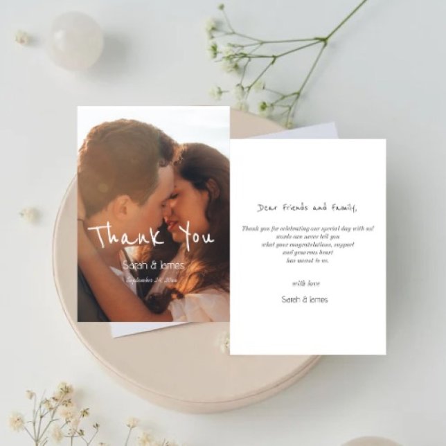 Simple Handwriting Photo Wedding  Thank You Card (Creator Uploaded)