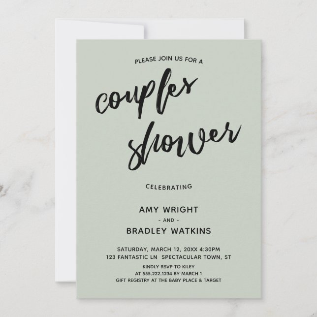 Simple, Handwriting Sage Couples Baby Shower Invitation (Front)