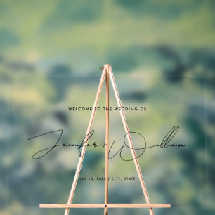 Simple Handwriting Script Wedding Welcome Black Acrylic Sign