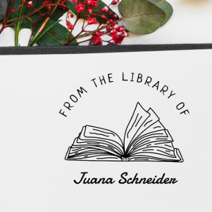 Simple Handwritten Custom Name Library Book Rubber Stamp