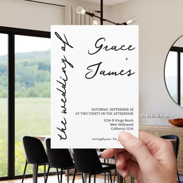 Simple Handwritten Minimalist Wedding Invitation (Simple Handwritten Minimalist Wedding Invitations from Ricaso. Modern black and white invites)