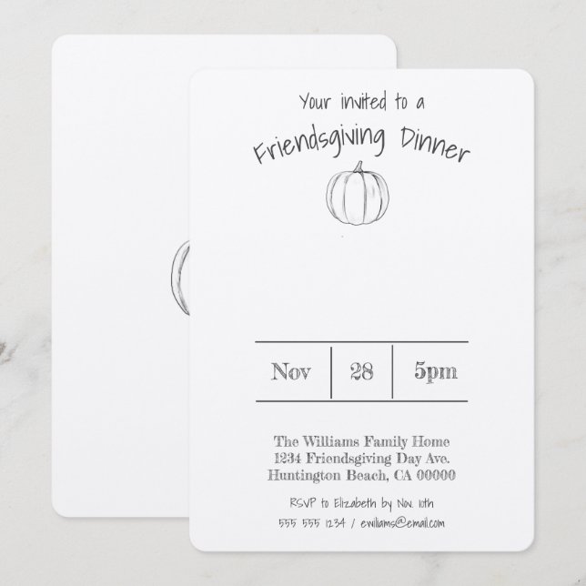 Simple Handwritten Pumpkin Friendsgiving Dinner Invitation (Front/Back)