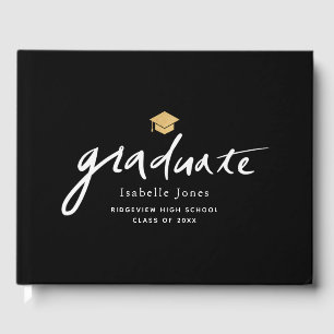 Simple Handwritten Script Black Graduation Guest Book